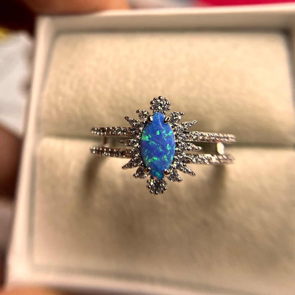 Bomb Party "Filled With Memories" Lab Grown Blue Azure Opal + Rhodium Plating